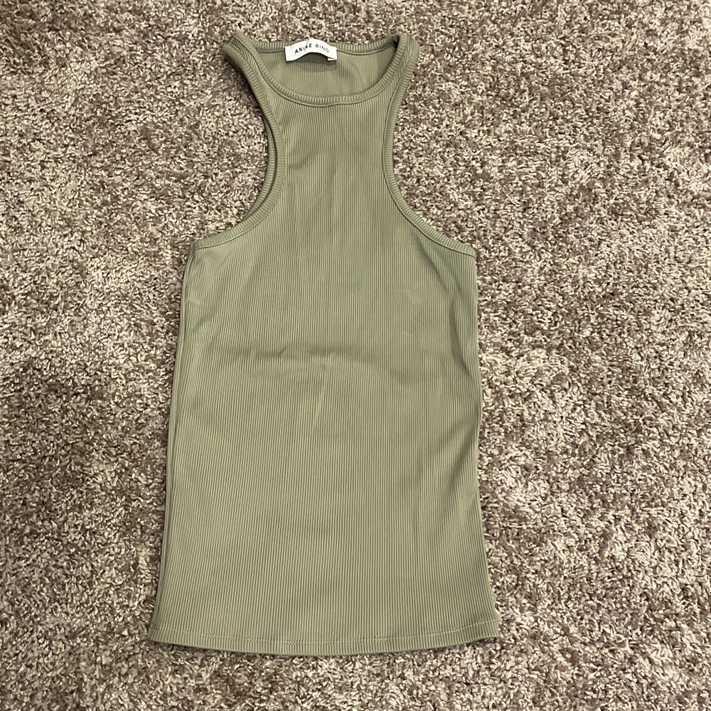Anine Bing Olive Ribbed Tank Top, Size XS